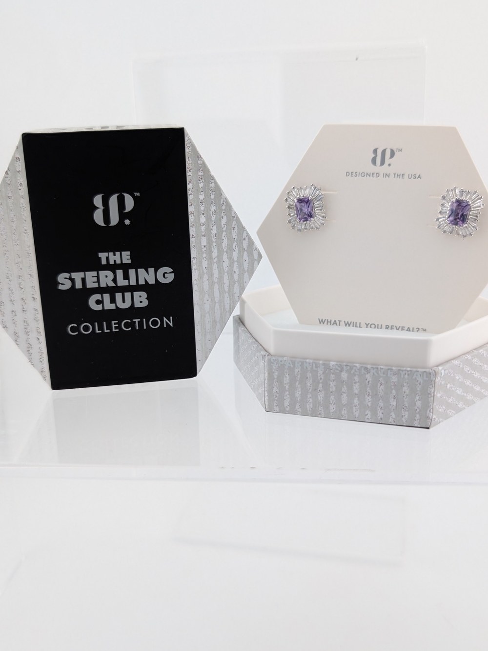 The Sterling Club Silver Earrings with Light Purple Gemstone Halo